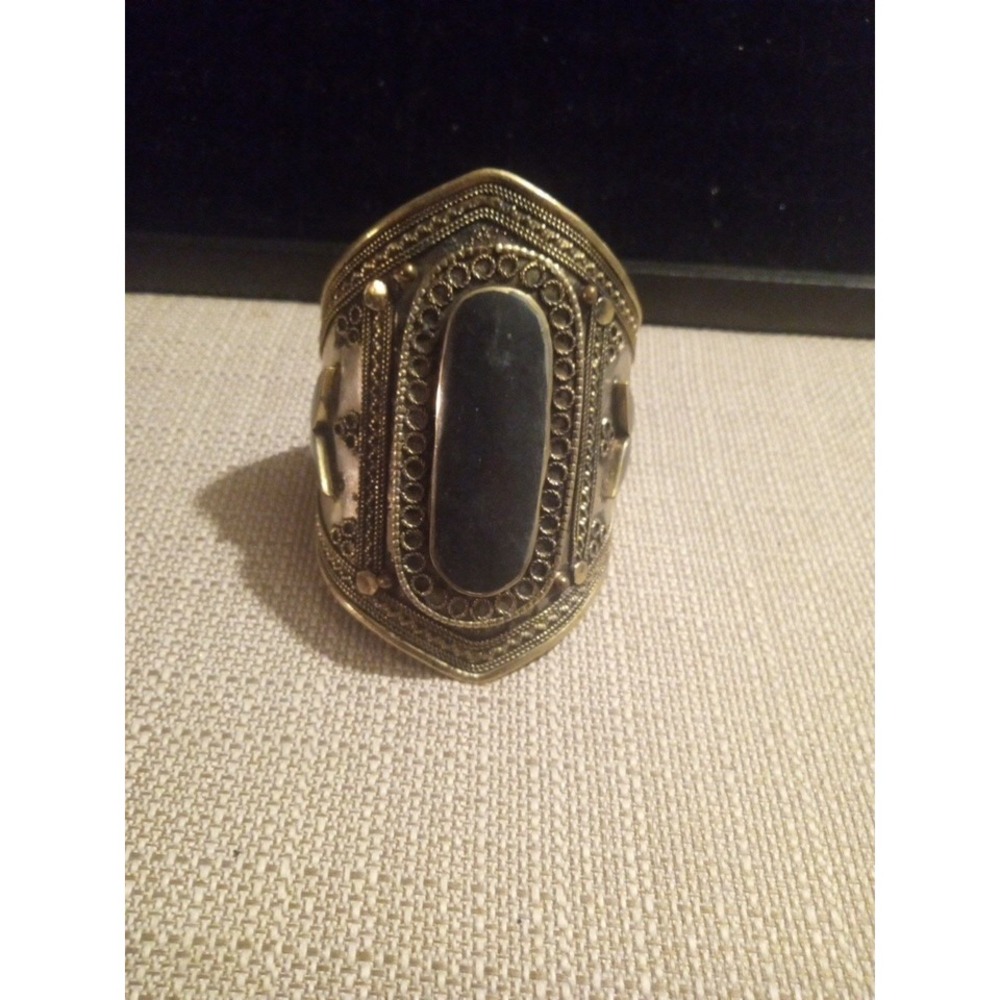 SL-2. Tribal Afghani "vintage" LAPIS LAZULI Black &Goldtone LG Cuff bracelet